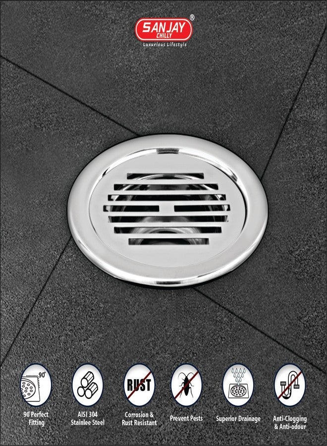 SANJAY CHILLY Classic Round Floor Drain 5 INCH for Bathroom Stainless Steel 304 Grade Waste Water Drainer Washbasin Sink Bathtub Laundry (Round Classic Silver 5 INCH) - Image 2